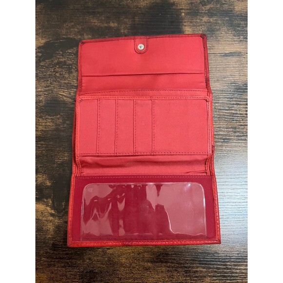 Fossil Vintage Red Leather Compact Trifold Wallet Snap Closure - Picture 4 of 4